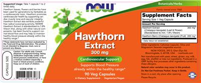 Photo of the NOW Hawthorn Extract 300 mg label
