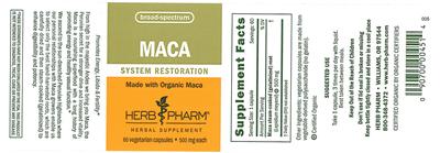 Photo of the Herb Pharm Maca label