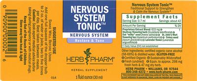 Photo of the Herb Pharm Nervous System Tonic label