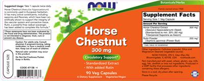 Photo of the NOW Horse Chestnut 300 mg label