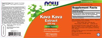 Photo of the NOW Kava Kava Extract 250 mg label