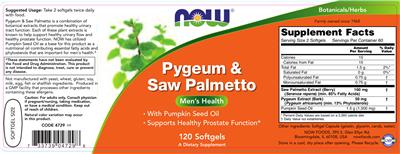 Photo of the NOW Pygeum & Saw Palmetto label