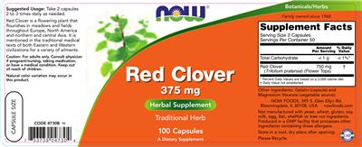 Photo of the NOW Red Clover 375 mg label