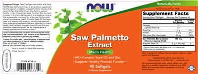 Photo of the NOW Saw Palmetto Extract label