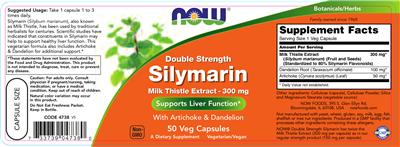 Photo of the NOW Double Strength Silymarin Milk Thistle Extract 300 mg label