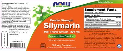 Photo of the NOW Double Strength Silymarin Milk Thistle Extract 300 mg label