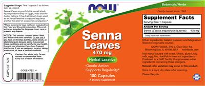 Photo of the NOW Senna Leaves 470 mg label