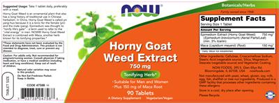 Photo of the NOW Horny Goat Weed Extract 750 mg label