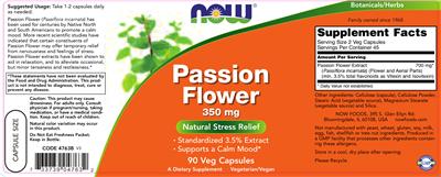 Photo of the NOW Passion Flower 350 mg label