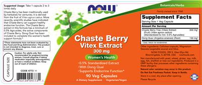Photo of the NOW Chaste Berry Vitex Extract 300 mg label