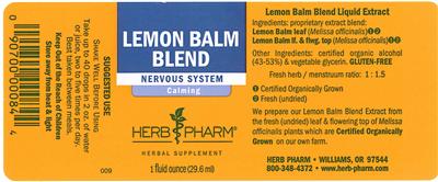 Photo of the Herb Pharm Lemon Balm Blend label