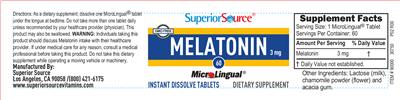 Photo of the Superior Source Melatonin 3 mg label