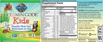 Photo of the Garden of Life Vitamin Code Kids Yummy Cherry Berry label