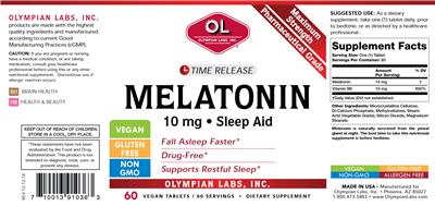 Photo of the OL Olympian Labs Melatonin 10 mg label