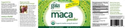 Photo of the Gaia Herbs Gelatinized Maca Powder label