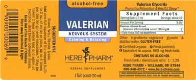 Photo of the Herb Pharm Valerian Alcohol-Free label