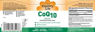 Photo of the Country Life CoQ10 200 mg label