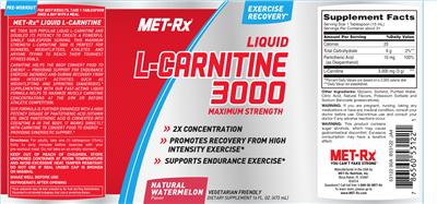 Photo of the MET-Rx Liquid L-Carnitine 3000 Natural Watermelon Flavor label