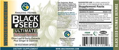 Photo of the Amazing Herbs Black Seed Ultimate Defense Formula label