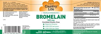 Photo of the Country Life Triple Strength Bromelain 500 mg label