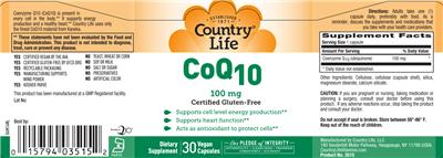 Photo of the Country Life CoQ10 100 mg label