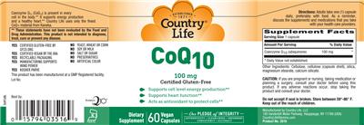 Photo of the Country Life CoQ10 100 mg label