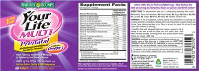 Photo of the Nature's Bounty Your Life Multi Prenatal label