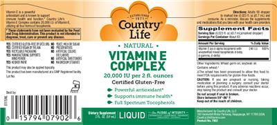 Photo of the Country Life Natural Liquid E Complex 20,000 IU label