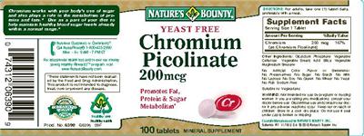 Photo of the Nature's Bounty Chromium Picolinate 200 mcg label