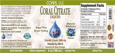 Photo of the Coral Coral Citrate Liquid Natural Blueberry Flavor label