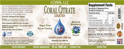 Photo of the Coral Coral Citrate Liquid Natural Blueberry Flavor label