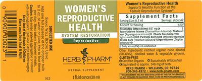 Photo of the Herb Pharm Women's Reproductive Heath label