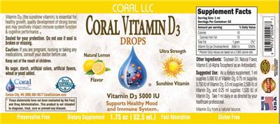 Photo of the Coral Coral Vitamin D3 Drops Natural Lemon Flavor label