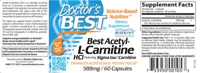 Photo of the Doctor's Best Best Acetyl-L-Carnitine label