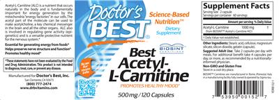 Photo of the Doctor's Best Best Acetyl-L-Carnitine label
