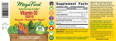Photo of the MegaFood Vitamin D3 2000 IU label