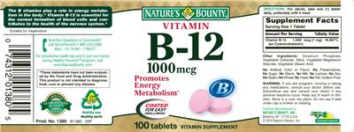 Photo of the Nature's Bounty Vitamin B-12 1000 mg label