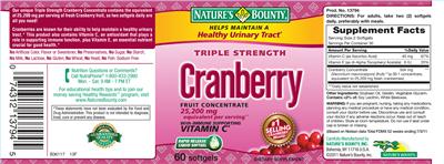 Photo of the Nature's Bounty Triple Strength Cranberry label