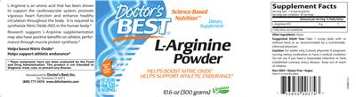 Photo of the Doctor's Best L-Arginine Powder label
