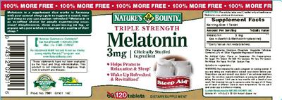 Photo of the Nature's Bounty Triple Strength Melatonin 3 mg label