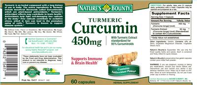 Photo of the Nature's Bounty Turmeric Curcumin 450 mg label