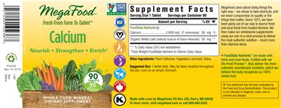 Photo of the MegaFood Calcium label