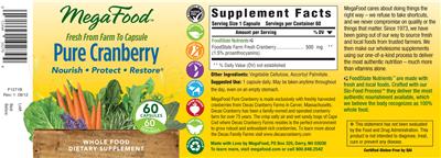 Photo of the MegaFood Pure Cranberry label