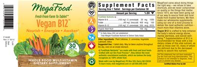 Photo of the MegaFood Vegan B12 label
