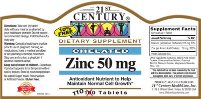 Photo of the 21st Century Zinc 50 mg label
