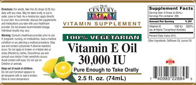Photo of the 21st Century Vitamin E Oil 30,000 IU label