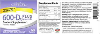 Photo of the 21st Century 600 + D3 plus Minerals label