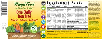 Photo of the MegaFood One Daily Iron Free label