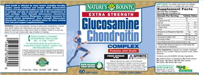 Photo of the Nature's Bounty Extra Strength Glucosamine Chondroitin Complex label
