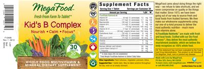 Photo of the MegaFood Kid's B Complex label